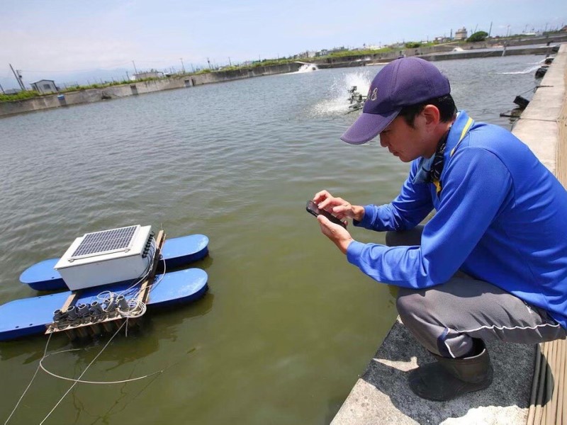 陳啓宏叔叔運用科技技術掌握魚塭狀況。