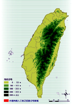 台灣肖楠之記錄分布區域
